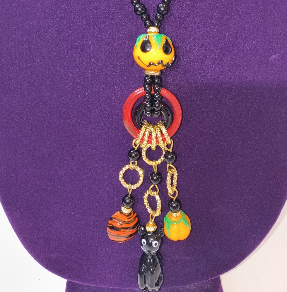 Halloween Themed Una Alla Volta Murano Glass Necklace